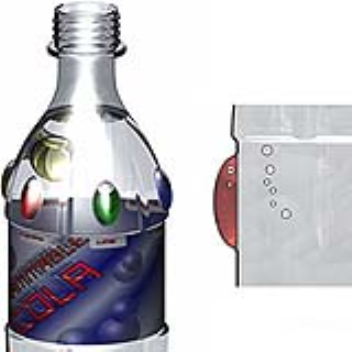 Small buttons on the side of a soda bottle allow the consumer to choose the flavour he prefers