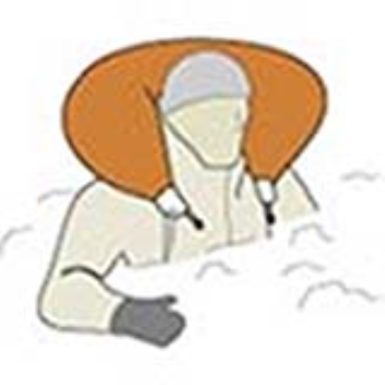 A collar for around your neck, will protect your head from all sort of debris floating around inside an avalanche. The inflatable bag will also help lift the wearer up through the snow