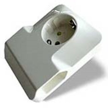 This ingenious wall socket  can hold three plugs. The socket has one grounded socket and 2 flat European sockets