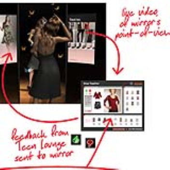 This mirror lets a shoppers friends view the potential purchase and send sms messages to the shopper