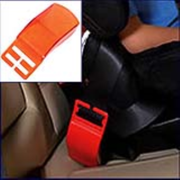The SafeClip is a protective cover that fits over the seatbelt release button