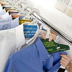 These biodegradeable cardboard clothing hangers also have advertisements printed on them