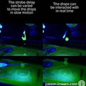 A strobe light can be used to make a stopped time effect on a water fountain