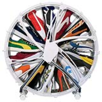 A rolodex style shoe storage lets you easily store your shoes