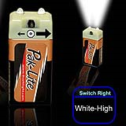 Clip-on flashlight fits onto a 9V battery