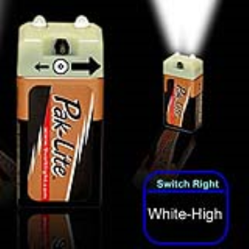 Clip-on flashlight fits onto a 9V battery