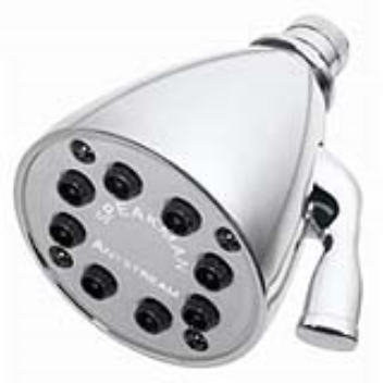 A shower head with 8 jets also has a flow control for conserving water