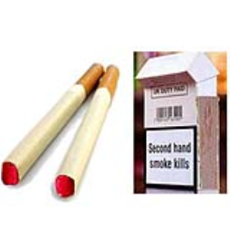 This cigarette pack has a strike strip on the side and the cigarettes are coated with phosphorus material on it's tip