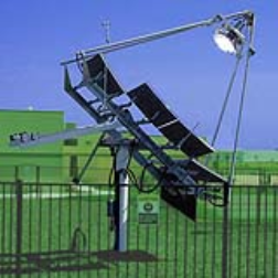 A large curved dish can use the sun's heat to generate power