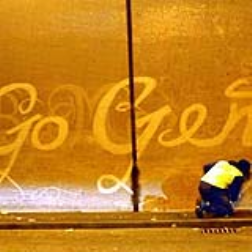 Moose creates graffiti by cleaning dirt from sidewalks and tunnels