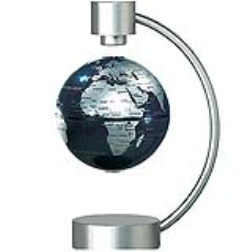 The floating desktop globe uses an electromagnet and a computerized sensor to work its levitating magic