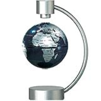The floating desktop globe uses an electromagnet and a computerized sensor to work its levitating magic
