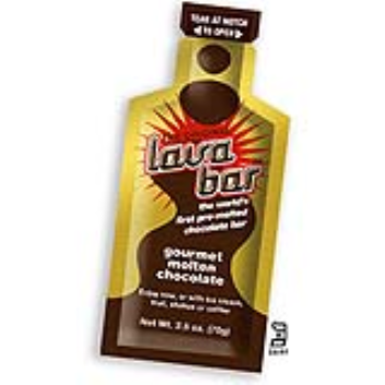 The Lava Bar is a flexible film, foil-lined squeezable pouch containing chocolate