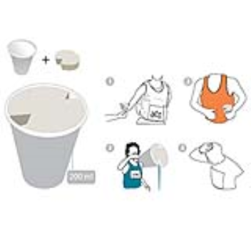 A sponge in a cup helps marathon runners to ration their drinking