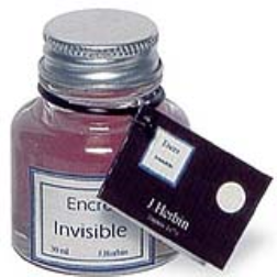 Clear and invisible when applied to paper, the water-based ink turns blue when exposed to heat