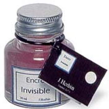 Clear and invisible when applied to paper, the water-based ink turns blue when exposed to heat