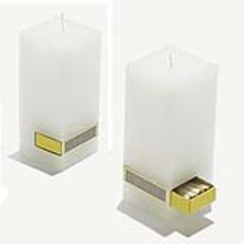 A candle with a built-in matchbox