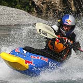 A kayak which is powered by an engine