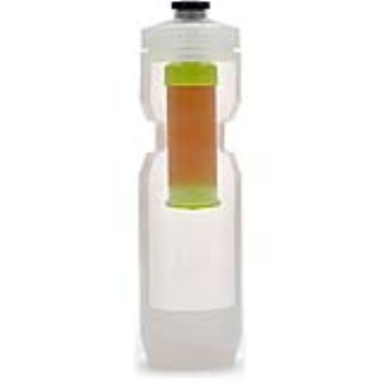 Bottle which combines a water reservoir and a energy gel reservoir
